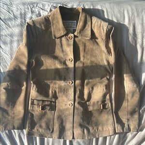 Genuine Suede Khaki Leather Jacket Women’s M